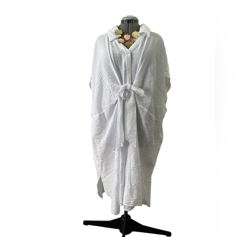 H&M White Sleeveless Button Front Hi Low Dress XXL Sheer Viscose Beach Cover Up - Picture 8 of 8